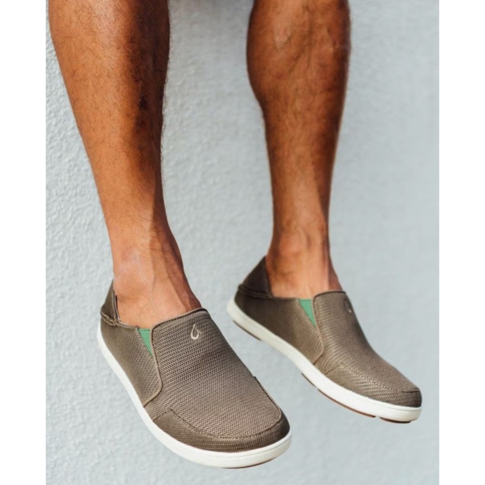 Olukai Nohea Mesh Slip On Shoes Mens Size 12-Mustang Brown/Lime Green Boat Beach